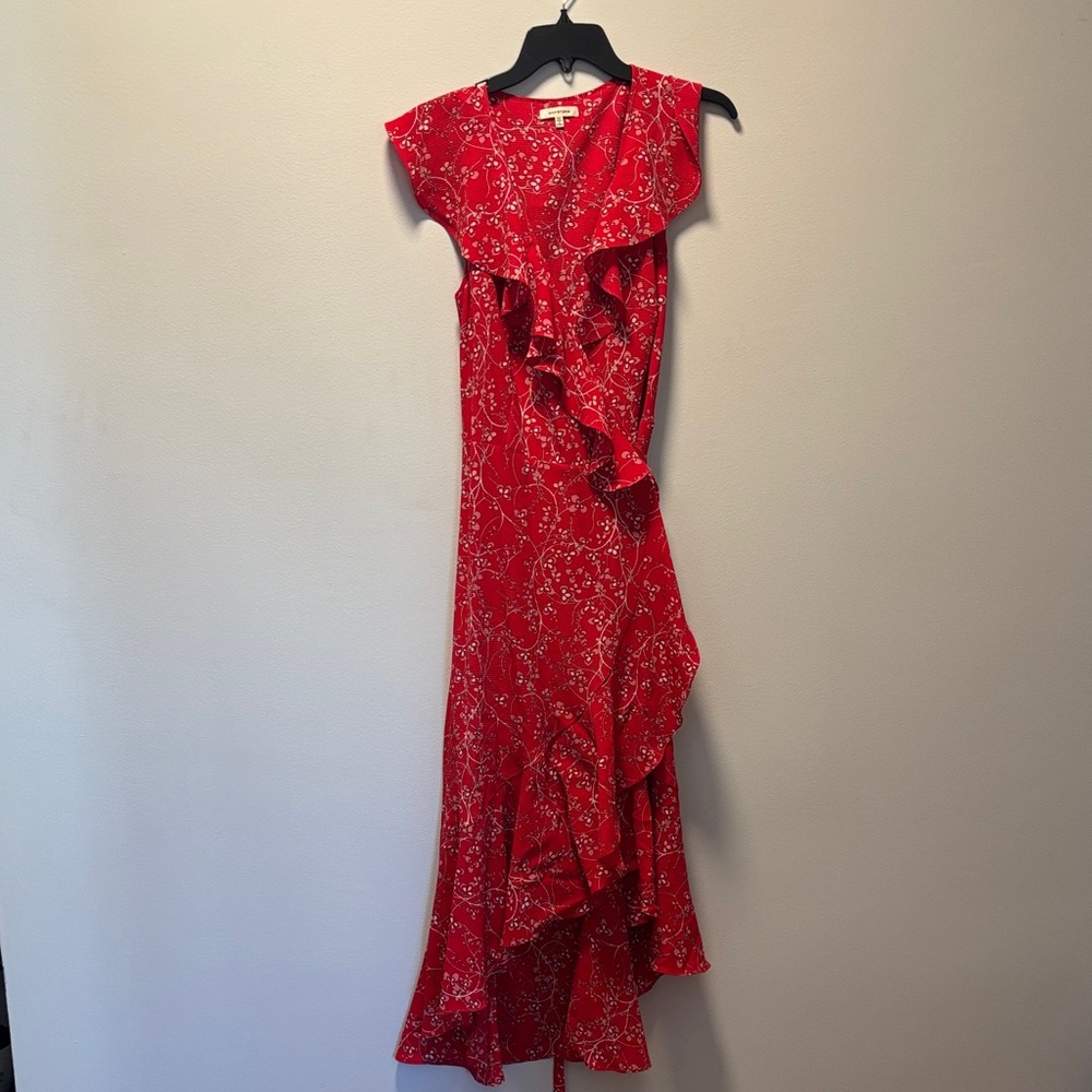 Max Studio Red Asymmetrical Floral Dress